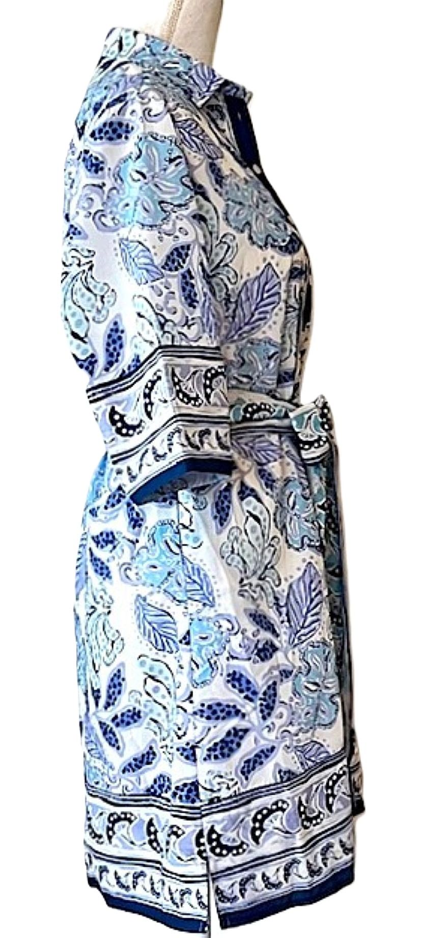 Classic Shirtdress Is Elegant With Lots Of Designer Details. (Blue and White)