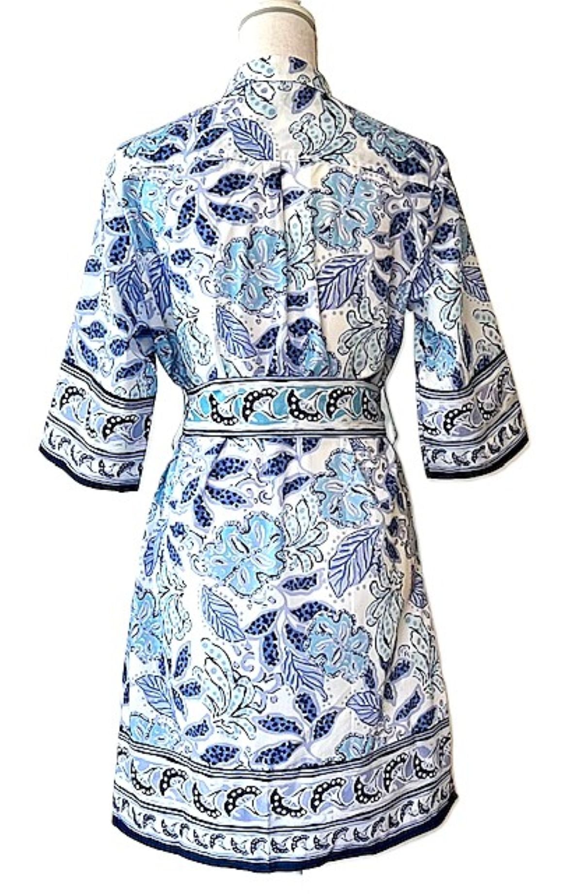 Classic Shirtdress Is Elegant With Lots Of Designer Details. (Blue and White)