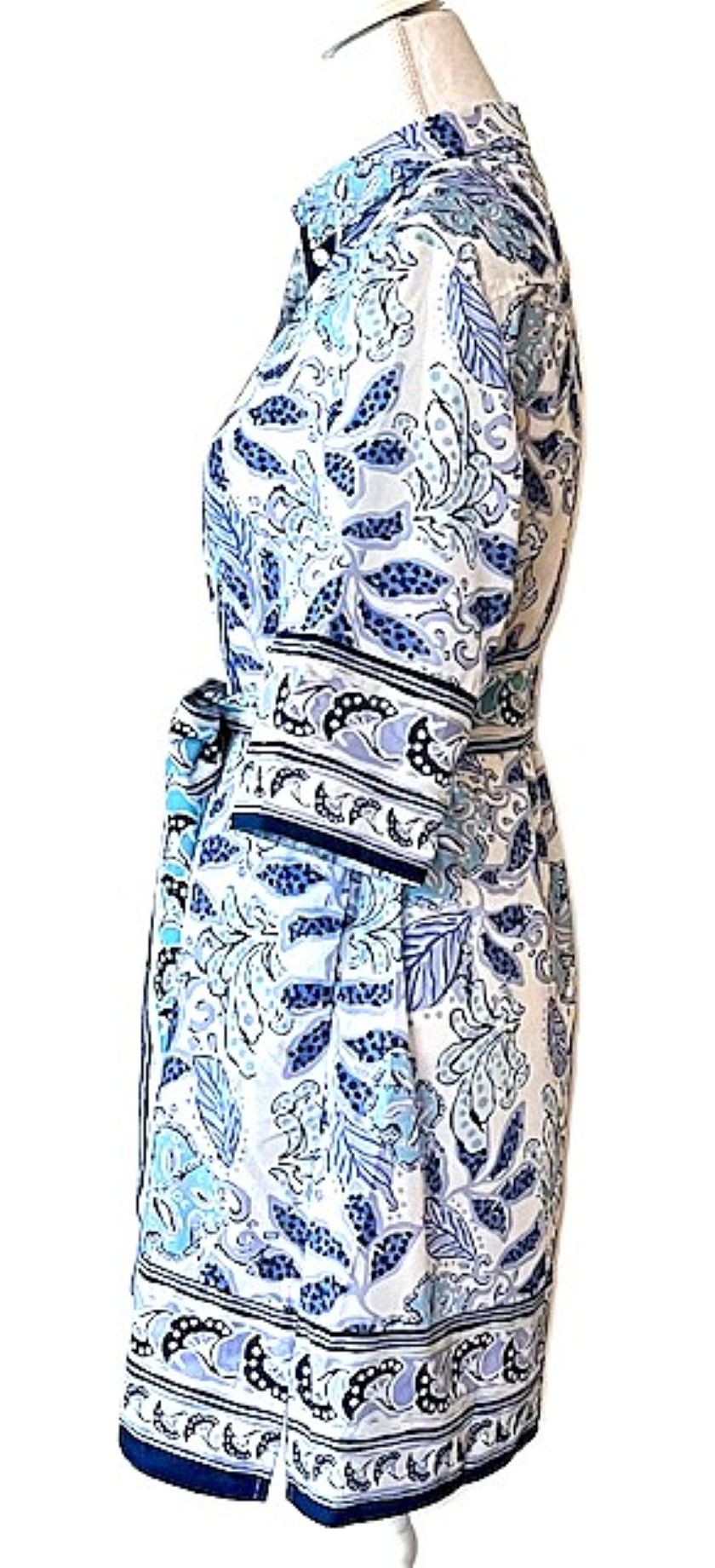 Classic Shirtdress Is Elegant With Lots Of Designer Details. (Blue and White)