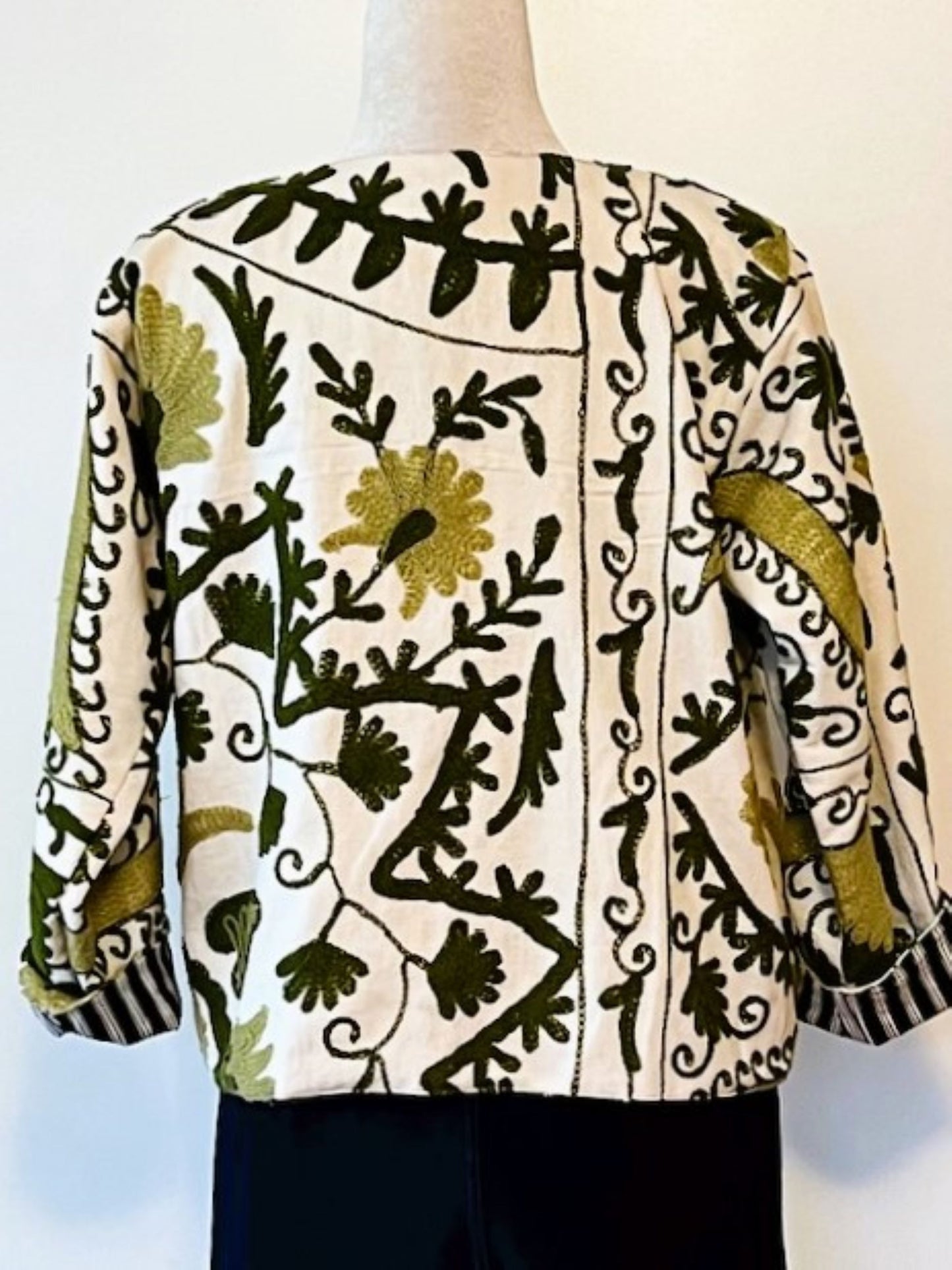 Wearable Art In This Hand Embroidered Short Jacket. (Olive)