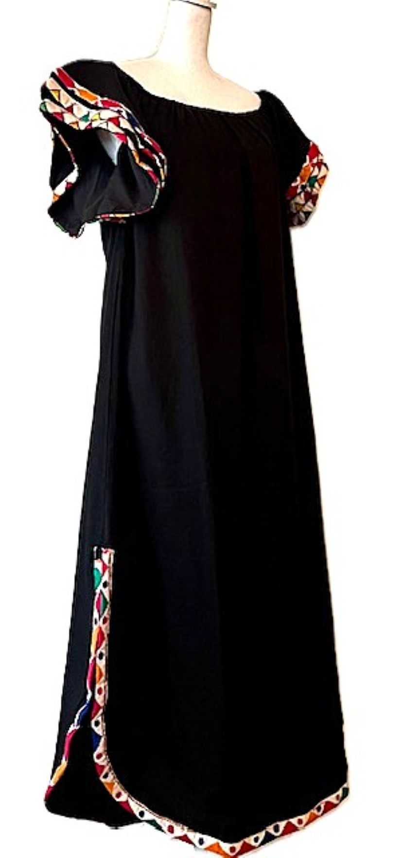 Long Cotton Dress With Novelty Trim And Flutter Sleeves. (Black)
