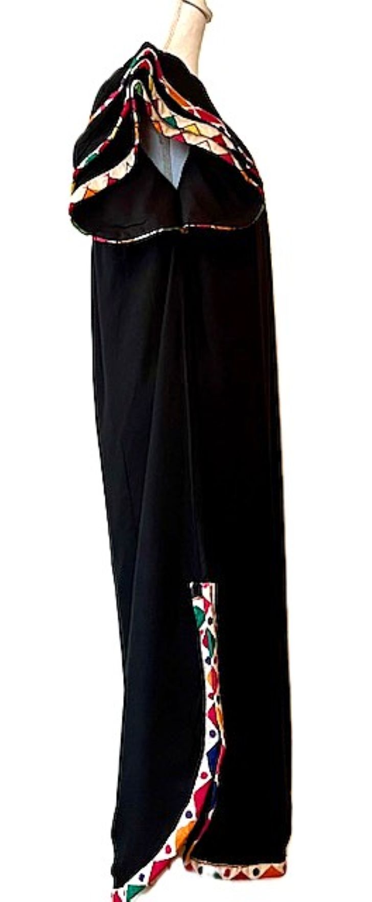 Long Cotton Dress With Novelty Trim And Flutter Sleeves. (Black)