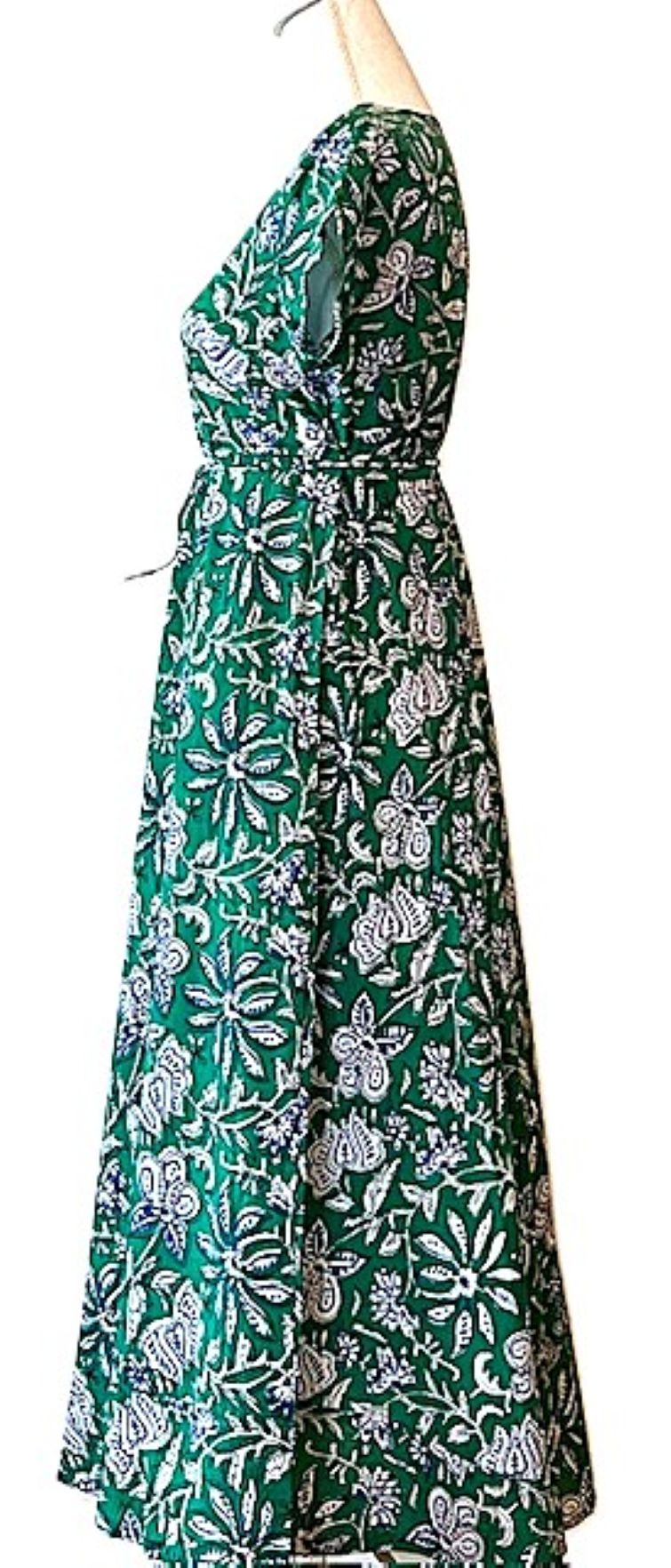 Midi Block Print Cotton Dress Has An Element of Elegance (Green & Aqua)
