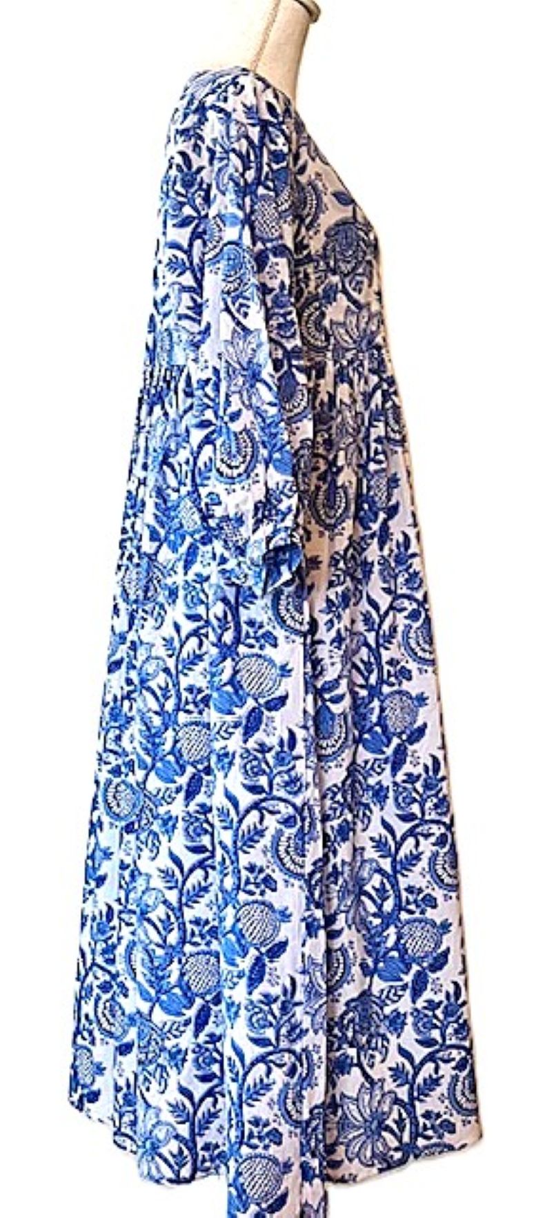 Long Cotton Block Print Dress Is A Tailored Classic - Navy Floral