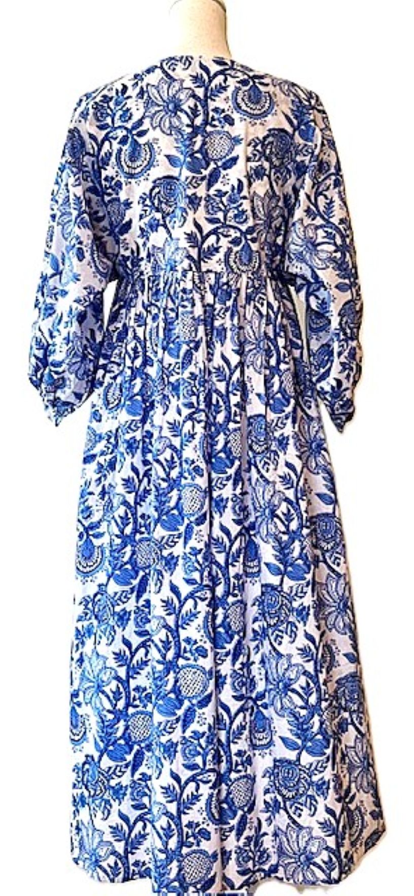 Long Cotton Block Print Dress Is A Tailored Classic - Navy Floral