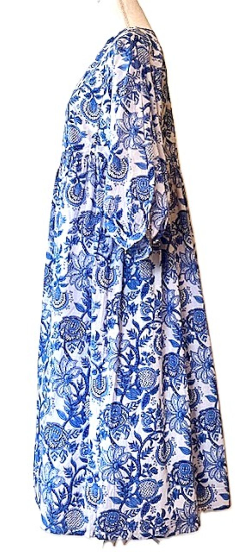 Long Cotton Block Print Dress Is A Tailored Classic - Navy Floral