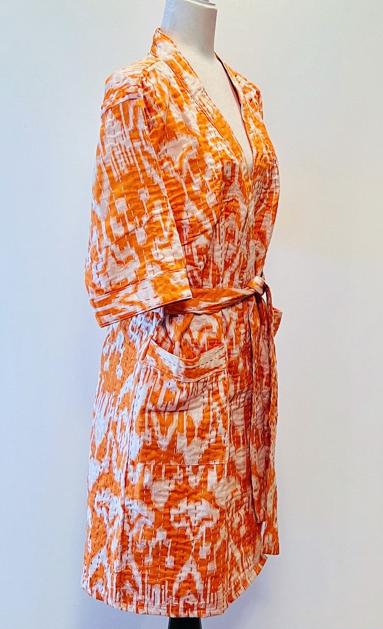 Vibrant Block Print Cotton Short Kimono Robe Great Dress, Jacket or Coverup
