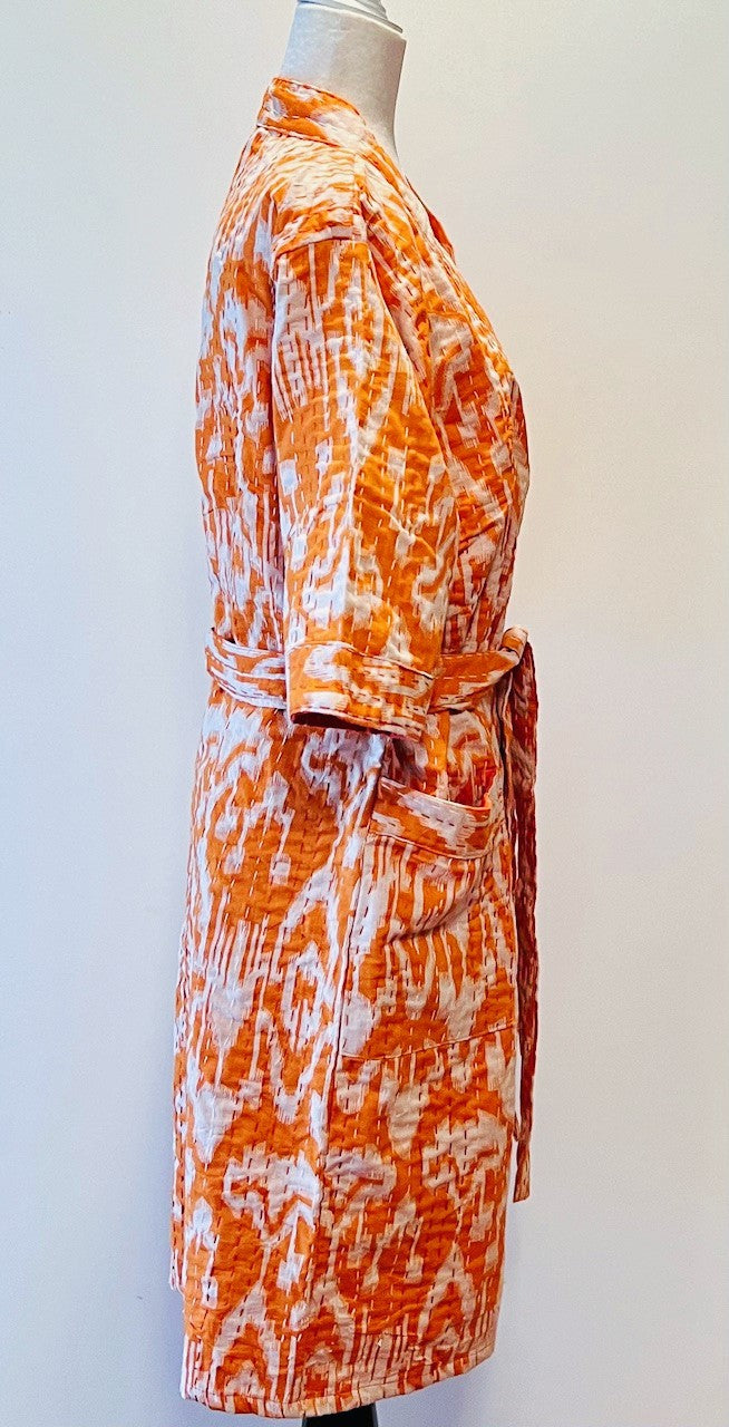 Vibrant Block Print Cotton Short Kimono Robe Great Dress, Jacket or Coverup