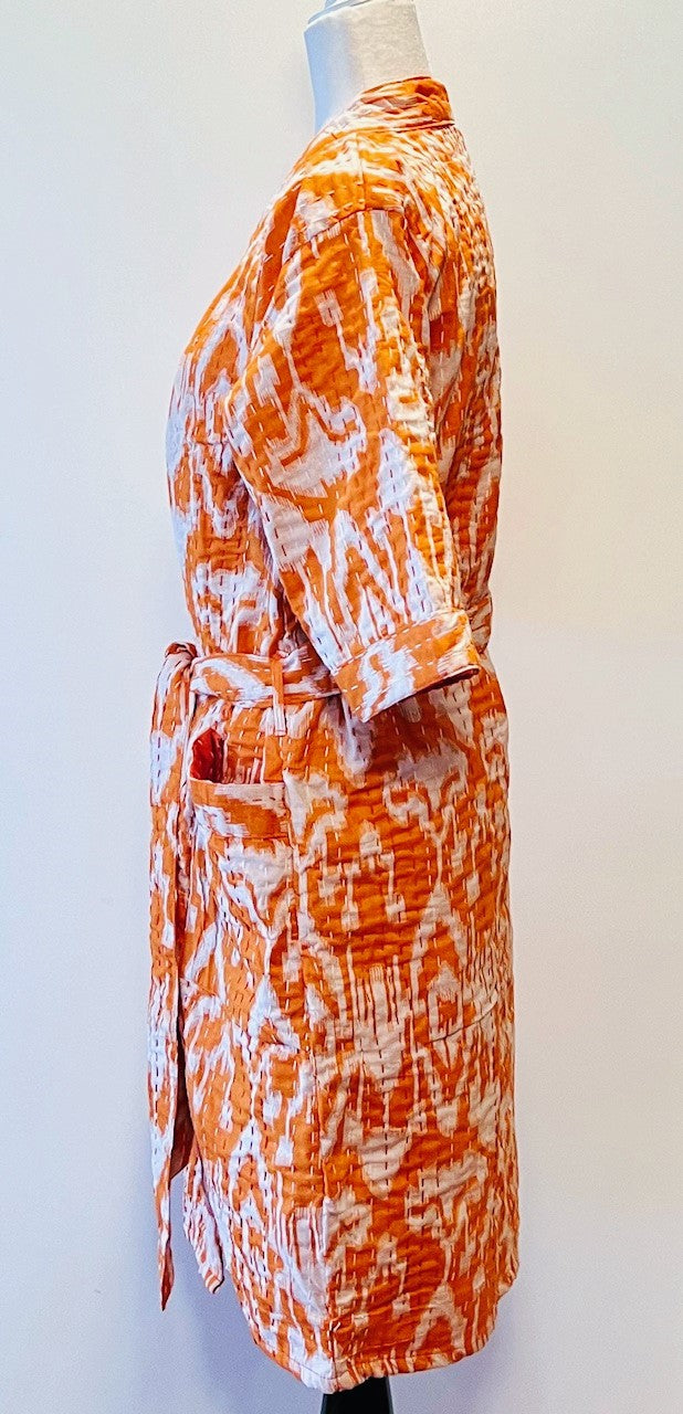 Vibrant Block Print Cotton Short Kimono Robe Great Dress, Jacket or Coverup