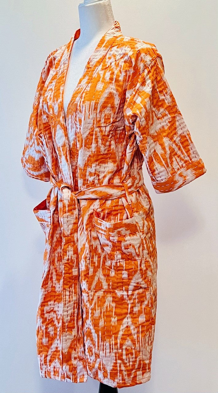 Vibrant Block Print Cotton Short Kimono Robe Great Dress, Jacket or Coverup