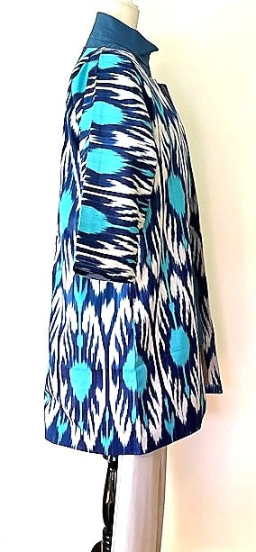 Handwoven, Loomed and Dyed Uzbek Ikat Chapan Stroller Coat (Blue)