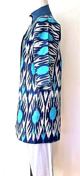 Handwoven, Loomed and Dyed Uzbek Ikat Chapan Stroller Coat (Blue)