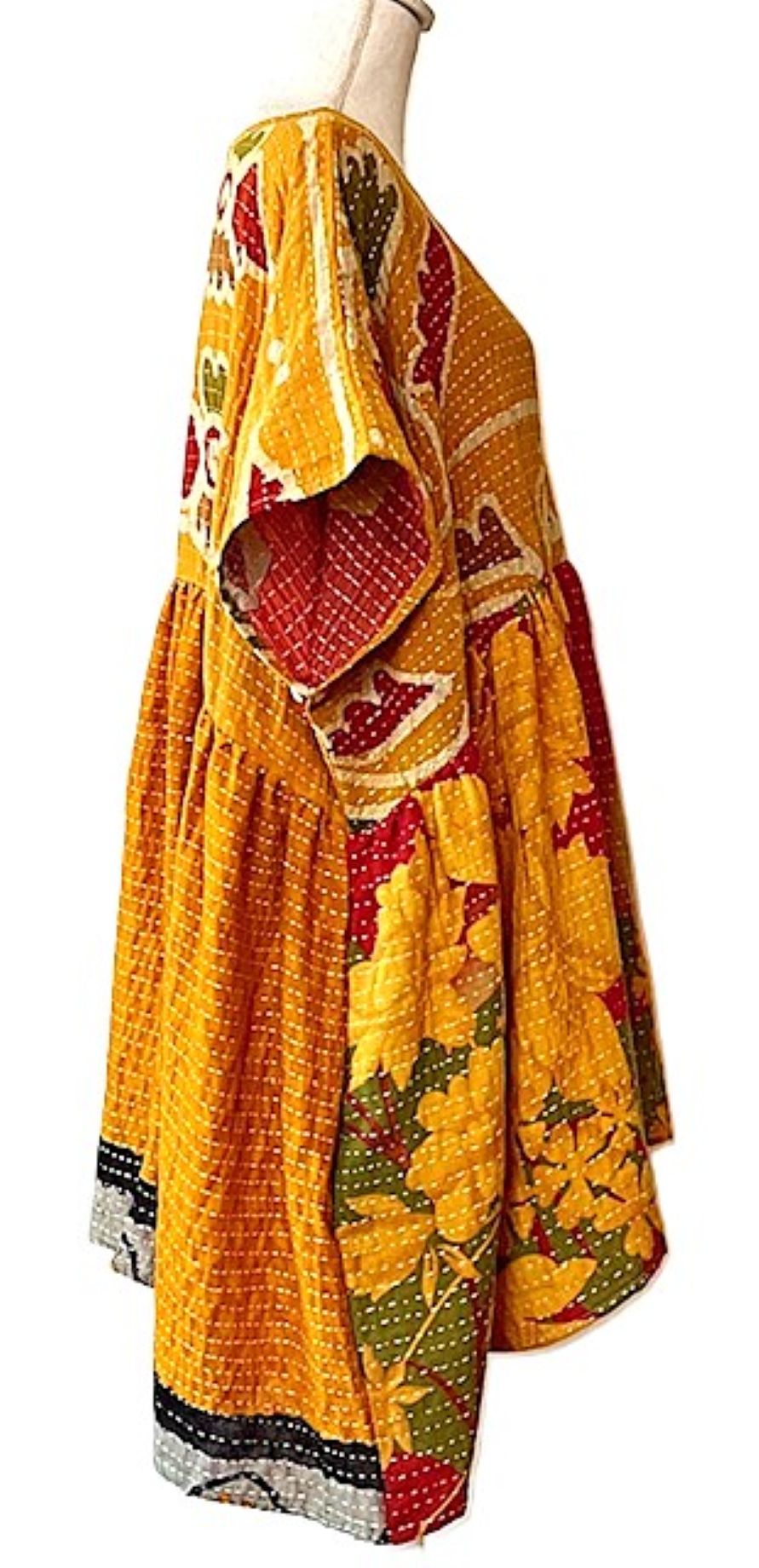 Artisan Quilt Mini Dress. Comfortable, Soft, and Very Chic (Gold Red)