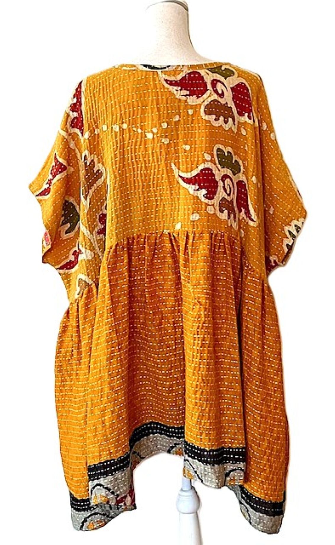 Artisan Quilt Mini Dress. Comfortable, Soft, and Very Chic (Gold Red)