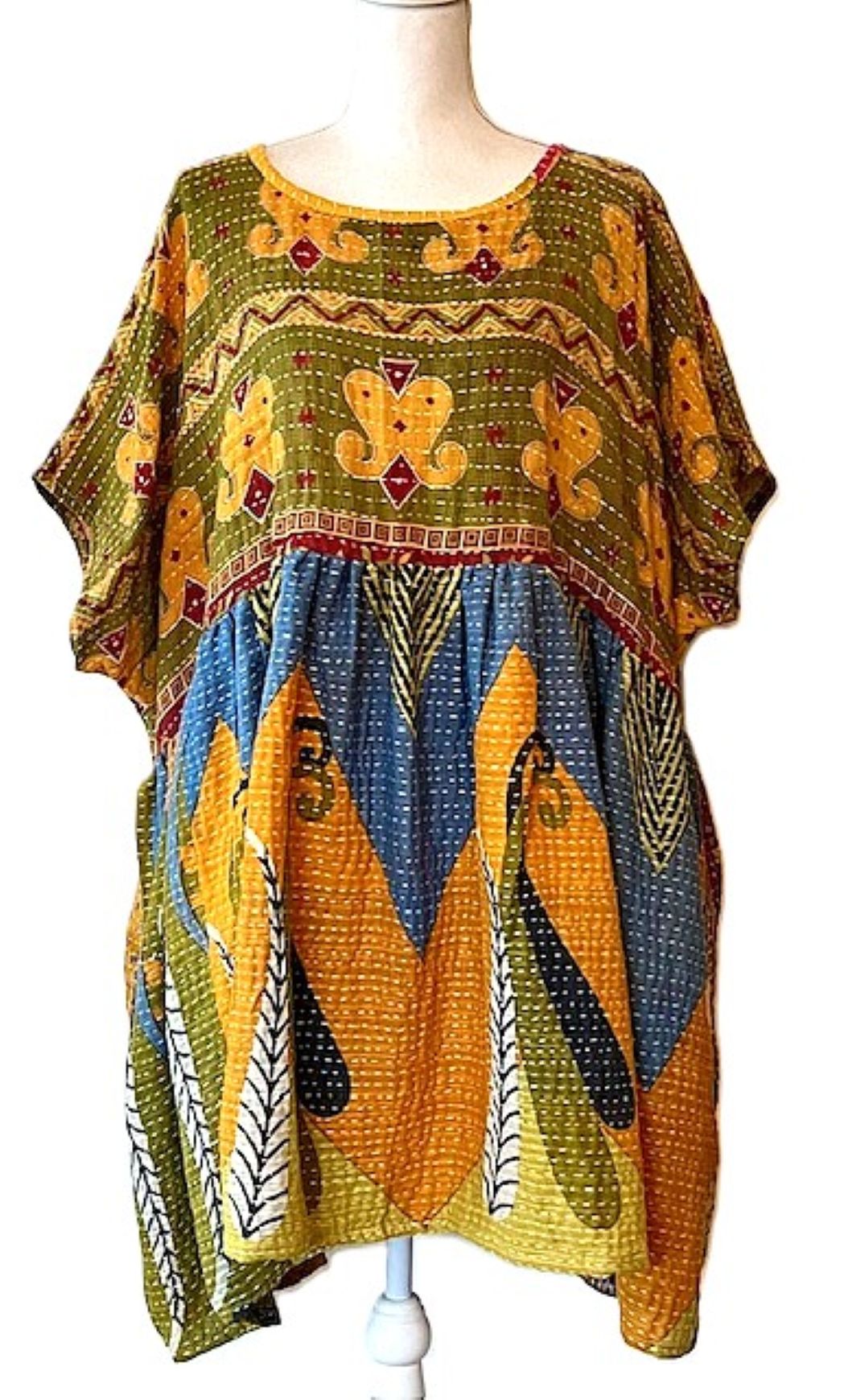 Artisan Quilt Mini Dress. Comfortable, Soft, and Very Chic (Olive)