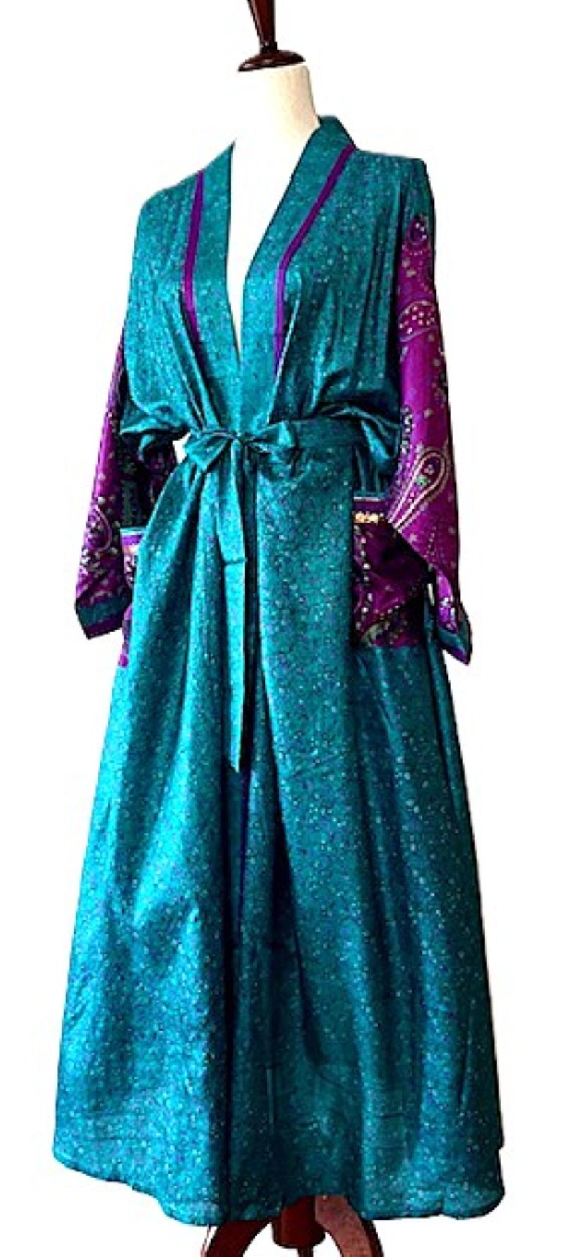 Dresses, Luxurious Silk Midi Kimono Duster. Glamorous (Turquoise)