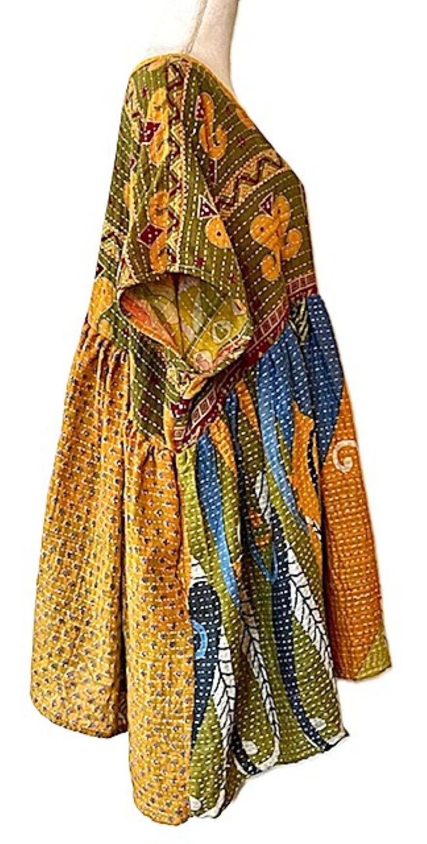 Artisan Quilt Mini Dress. Comfortable, Soft, and Very Chic (Olive)