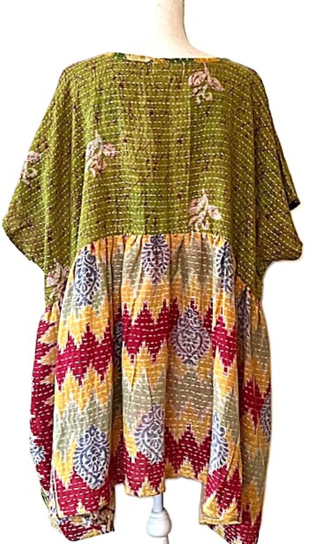 Kantha Bae Quilt Mini Dress. Comfortable, Soft, and Very Chic (Olive)