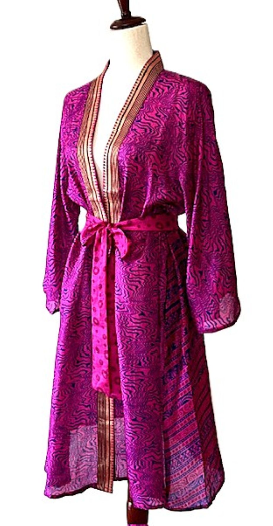 Classic Short Silk Kimono Duster. A Dreamy Soft Berry Vision.