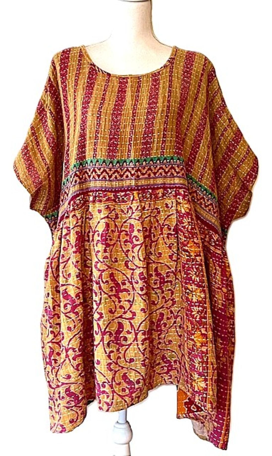 Artisan Quilt Mini Dress. Comfortable, Soft, and Very Chic (Red Stripe)