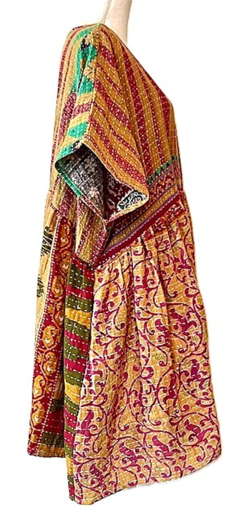Kantha Bae Quilt Mini Dress. Comfortable, Soft, and Very Chic (Red Stripe)