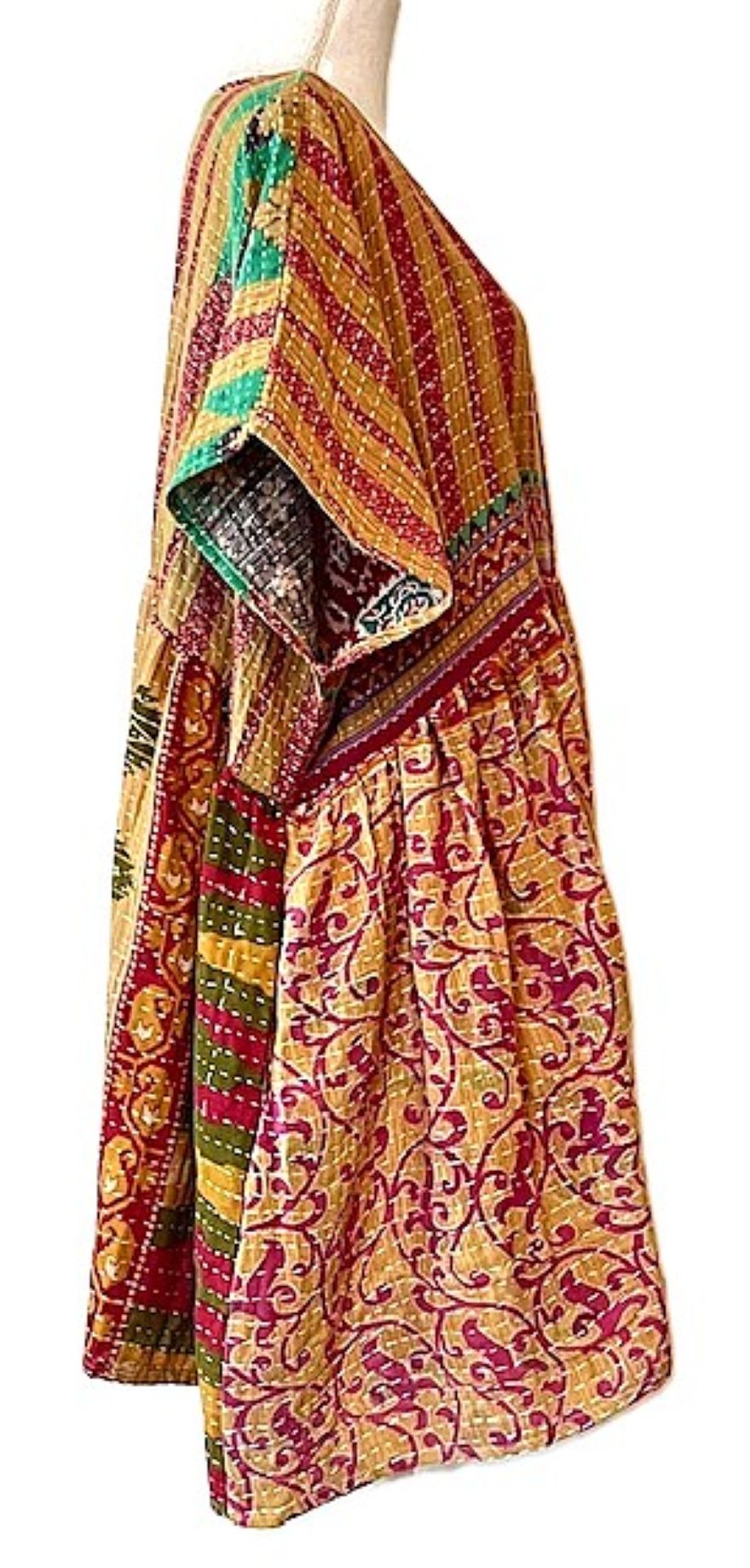 Artisan Quilt Mini Dress. Comfortable, Soft, and Very Chic (Red Stripe)