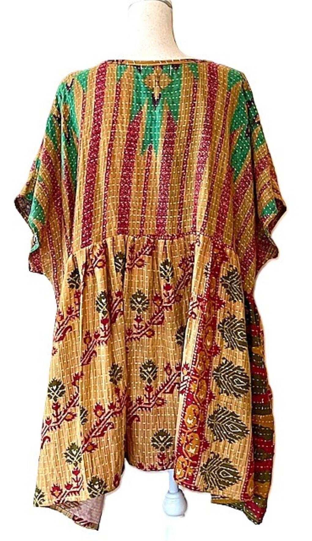 Kantha Bae Quilt Mini Dress. Comfortable, Soft, and Very Chic (Red Stripe)