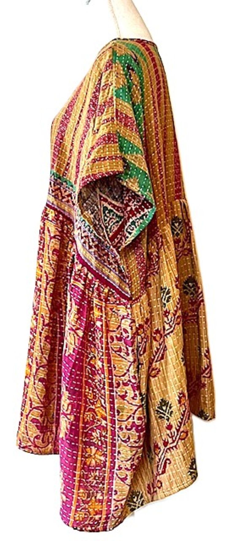 Kantha Bae Quilt Mini Dress. Comfortable, Soft, and Very Chic (Red Stripe)