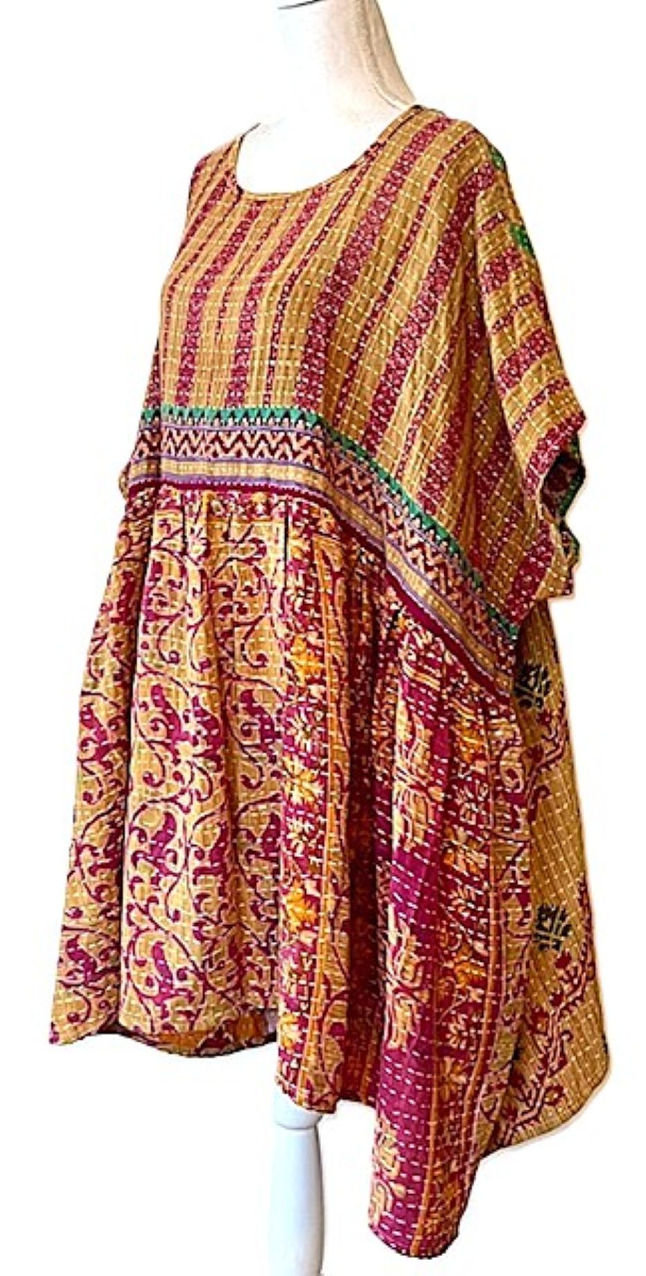 Artisan Quilt Mini Dress. Comfortable, Soft, and Very Chic (Red Stripe)