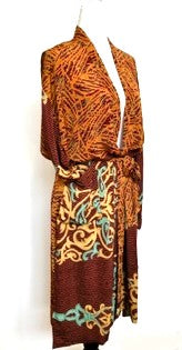Top Grade Silk Kimono Duster Mixed Print (Rust/Bronze/Aqua)