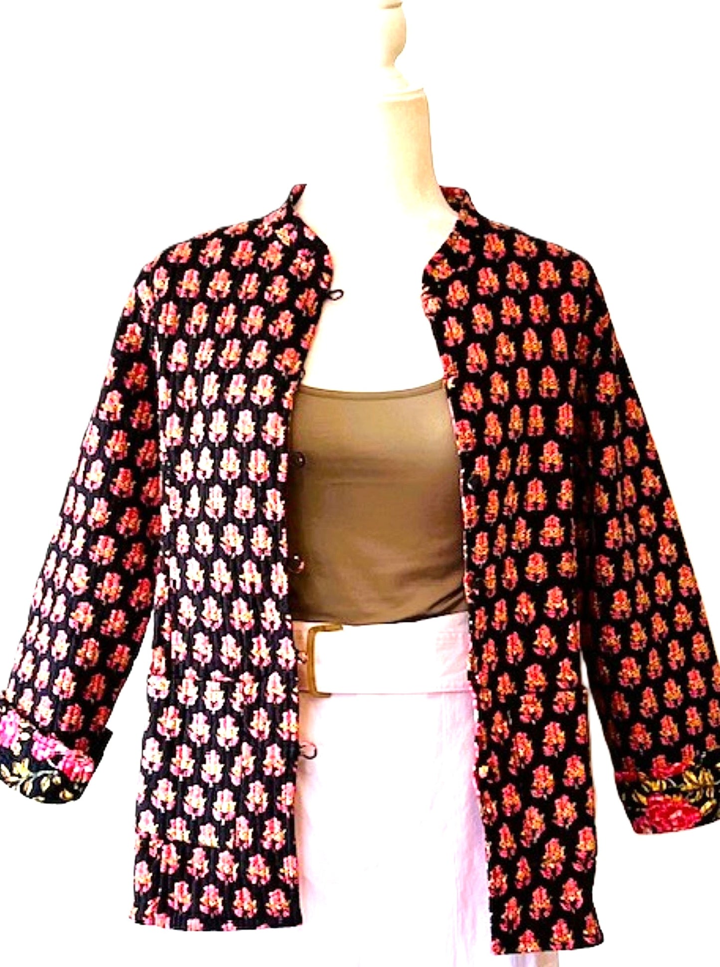 Luxe Cotton Quilted Womens Jacket, Fully Reversible (Black and Pink)