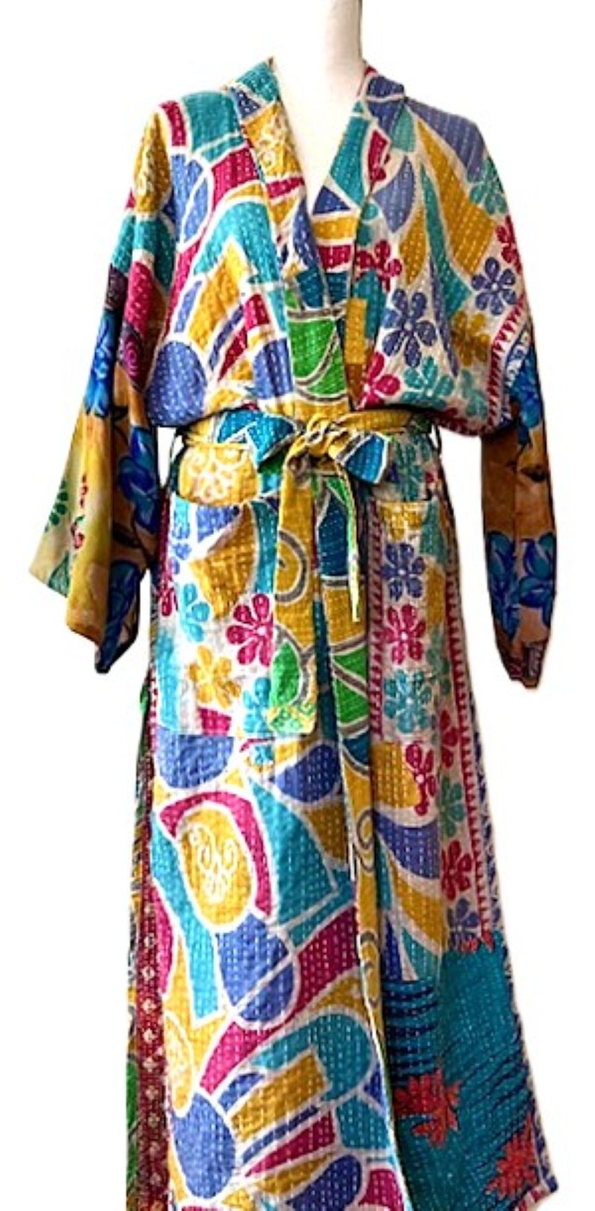 Kantha Bae Majestic Kimono Is It, Abstract (Aqua Floral)