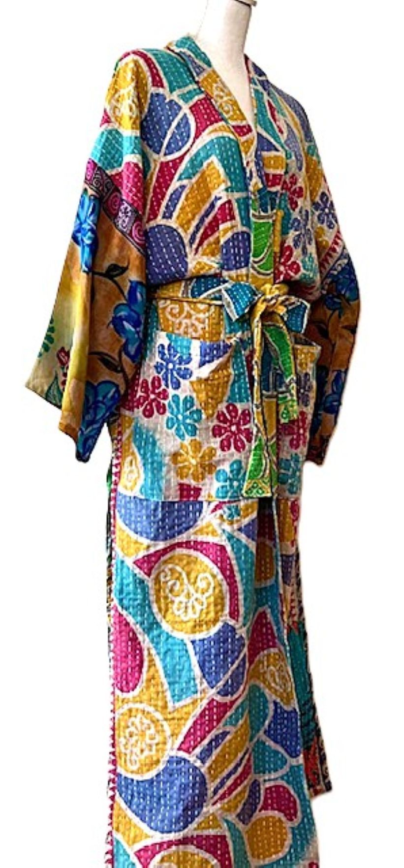 Kantha Bae Majestic Kimono Is It, Abstract (Aqua Floral)