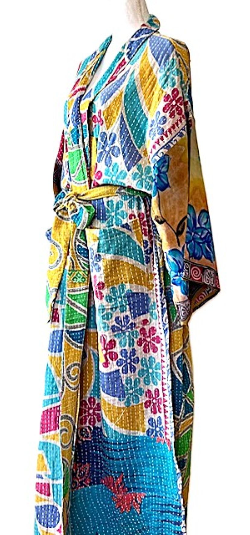 Kantha Bae Majestic Kimono Is It, Abstract (Aqua Floral)