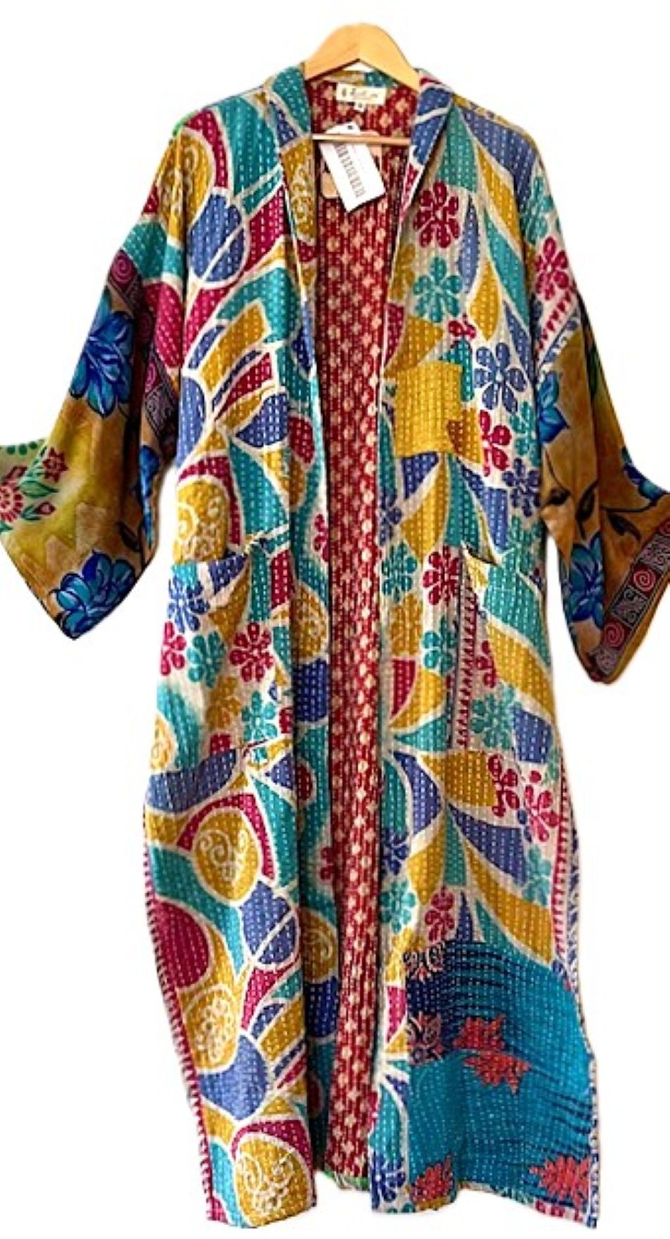 Kantha Bae Majestic Kimono Is It, Abstract (Aqua Floral)