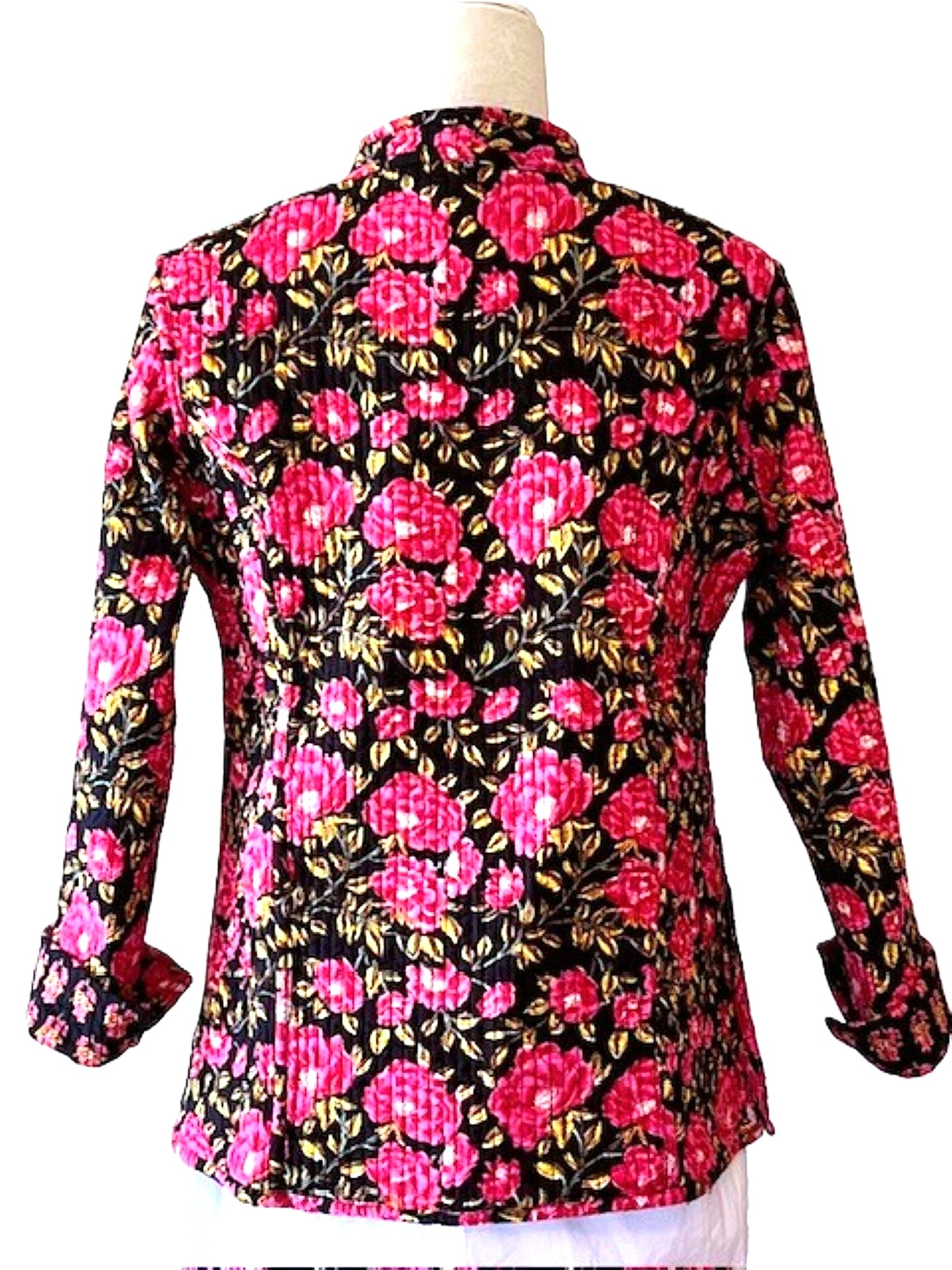 Luxe Cotton Quilted Womens Jacket, Fully Reversible (Black and Pink)
