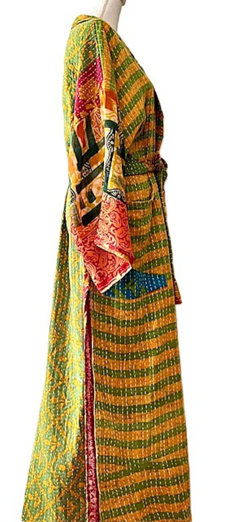 Kantha Bae Majestic Kimono Is It, Abstract (Yellow Green Stripe)