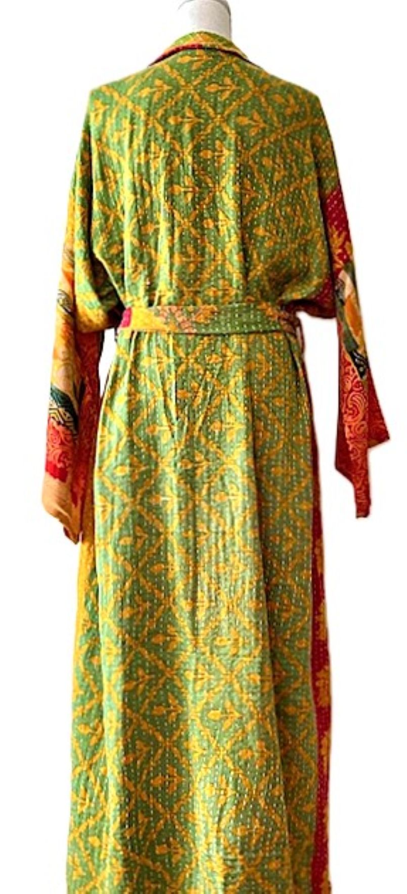 Kantha Bae Majestic Kimono Is It, Abstract (Yellow Green Stripe)