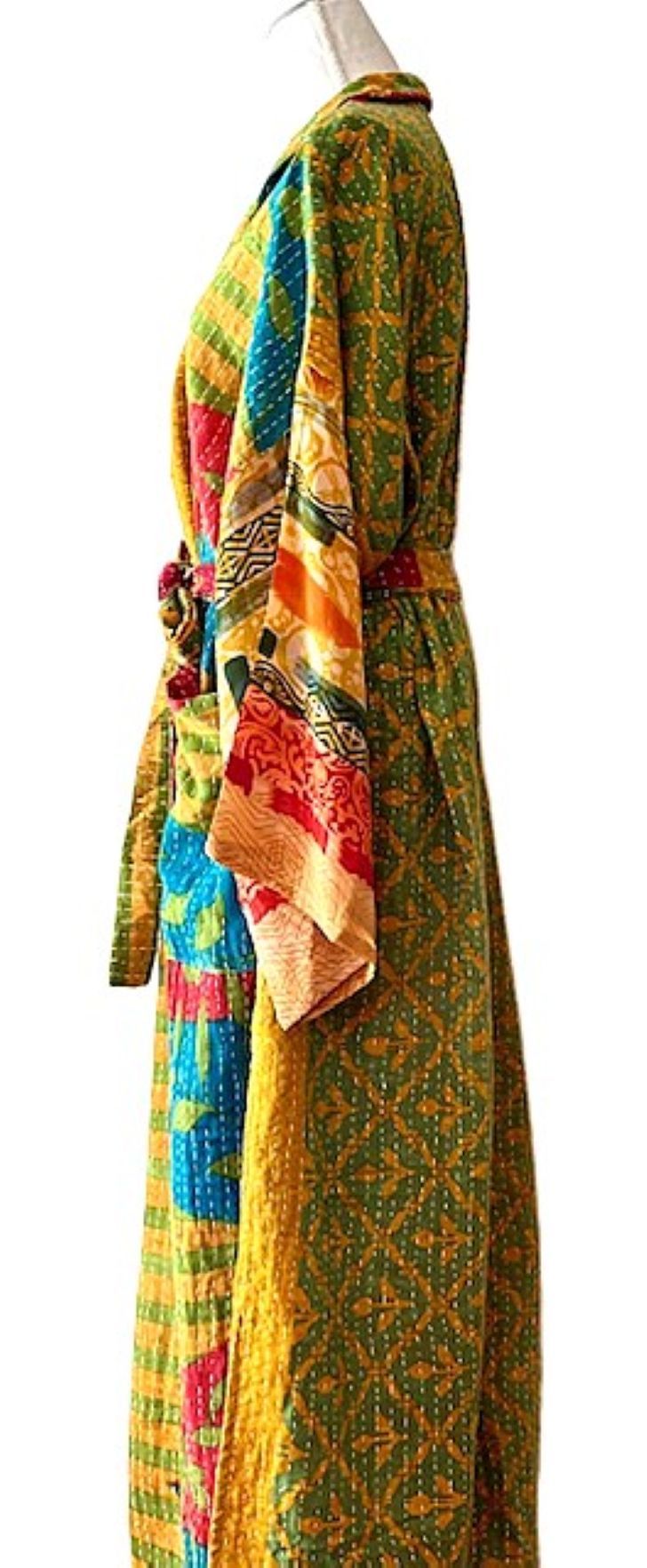 Kantha Bae Majestic Kimono Is It, Abstract (Yellow Green Stripe)