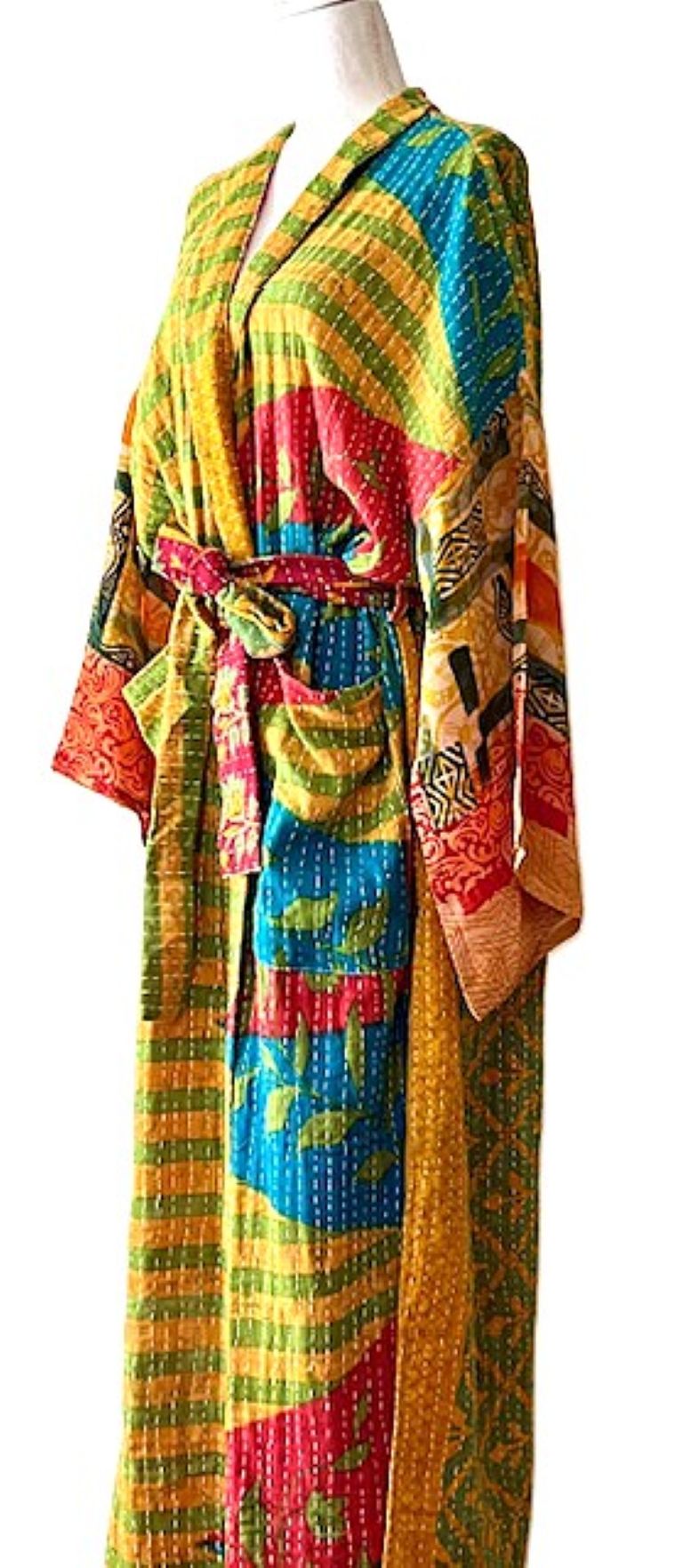Kantha Bae Majestic Kimono Is It, Abstract (Yellow Green Stripe)