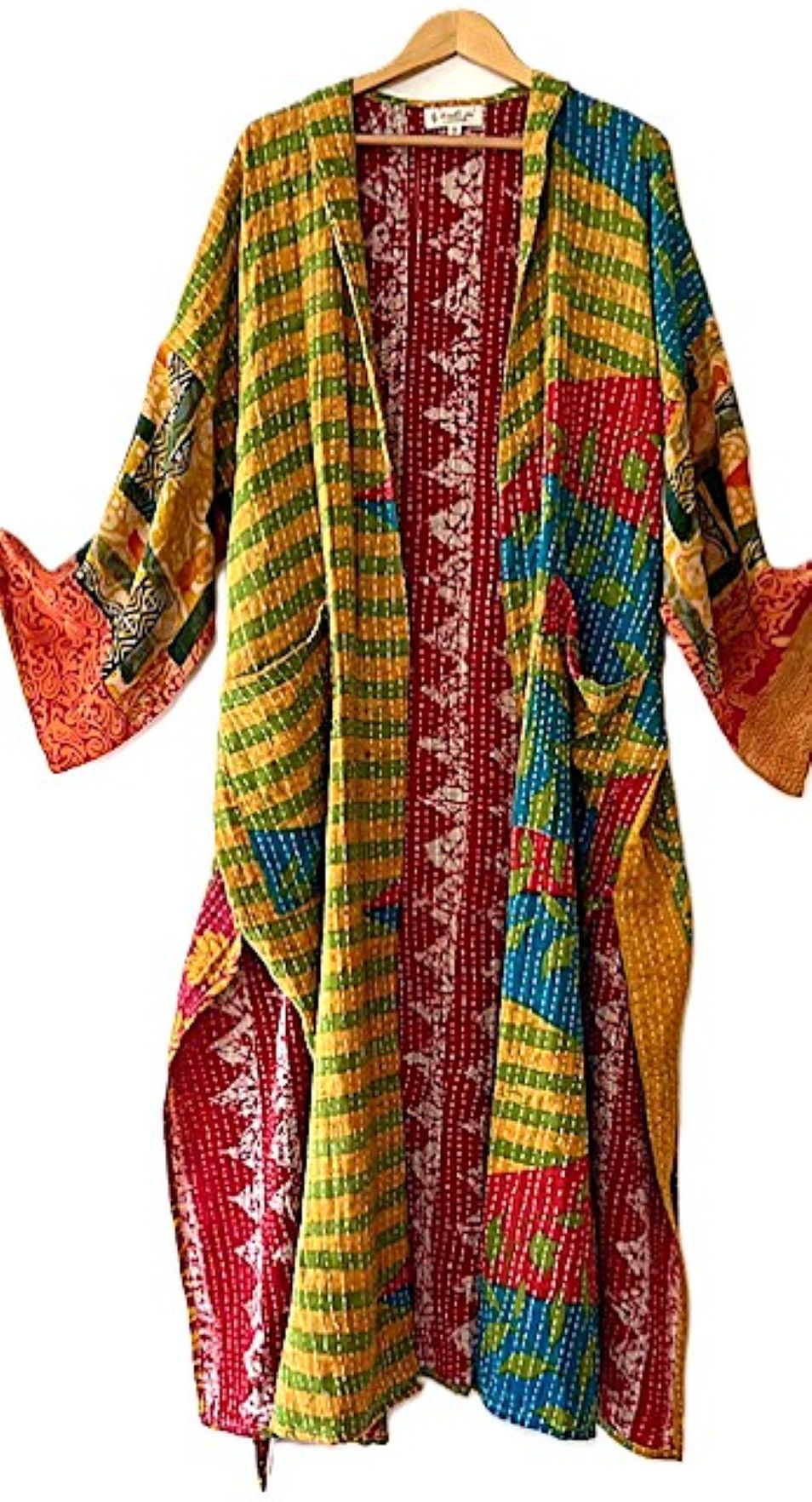 Kantha Bae Majestic Kimono Is It, Abstract (Yellow Green Stripe)