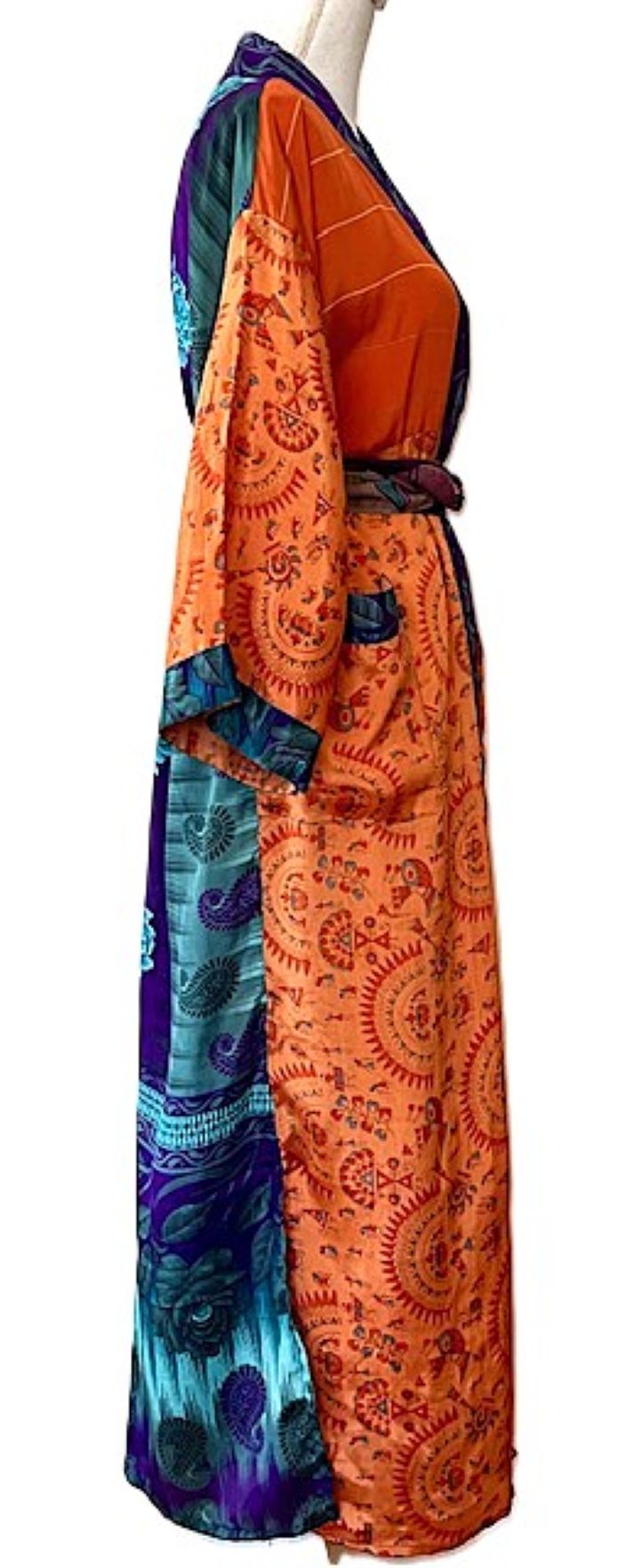 Long Silk Kimono Duster, Handmade. Dramatic Two Tone And Elegant (Orange)