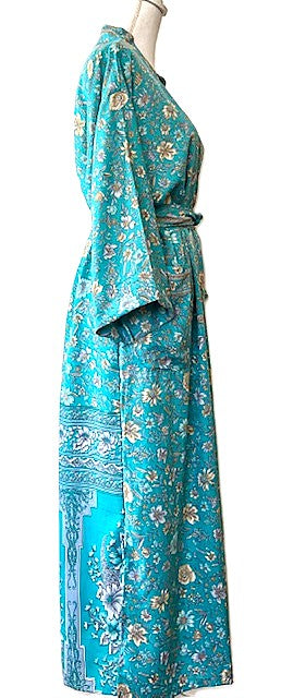 Wrap Silk Duster Kimono Is Soft and Feminine (Aqua)