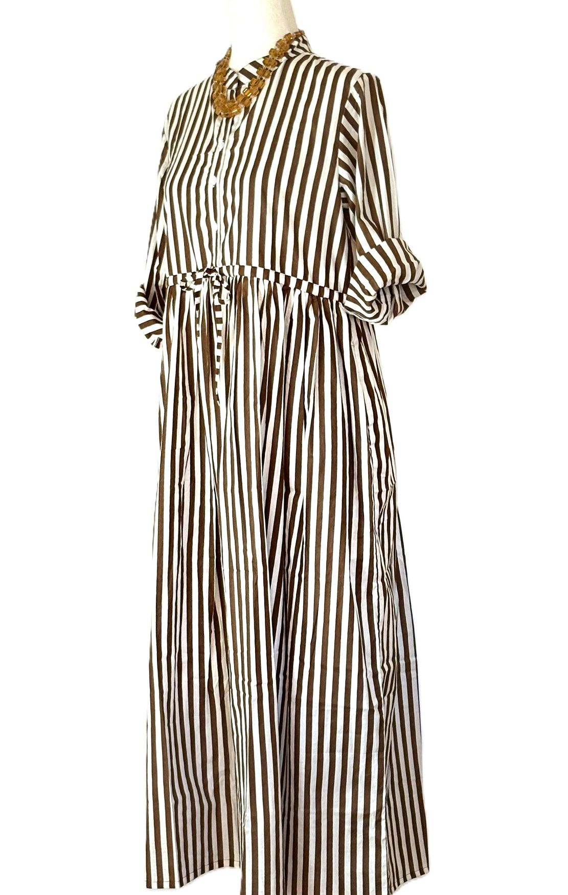 Dresses: Stylish Handblocked Striped Cotton Is Smart And Versatile (Brown)