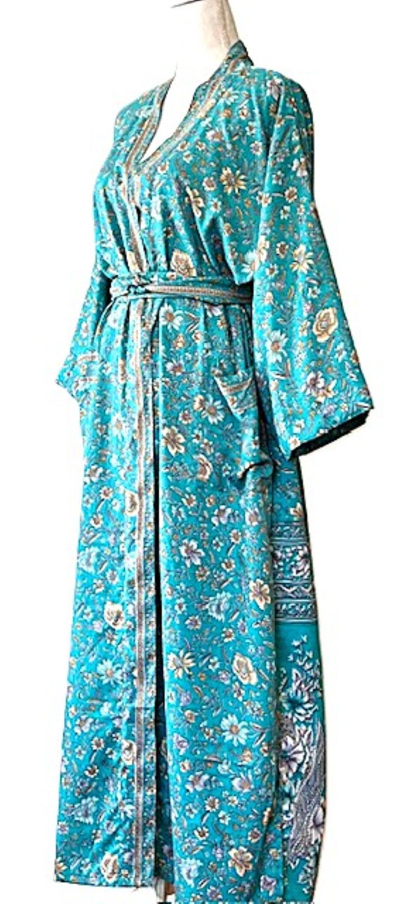 Wrap Silk Duster Kimono Is Soft and Feminine (Aqua)