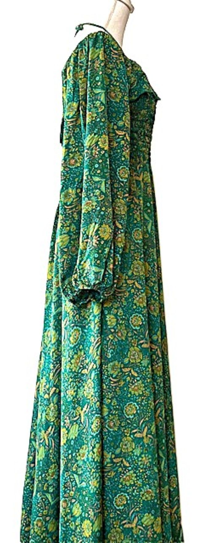 Maxi Silk Smocked Bodice Dress Is Elegant and Romantic. (Forest Green)