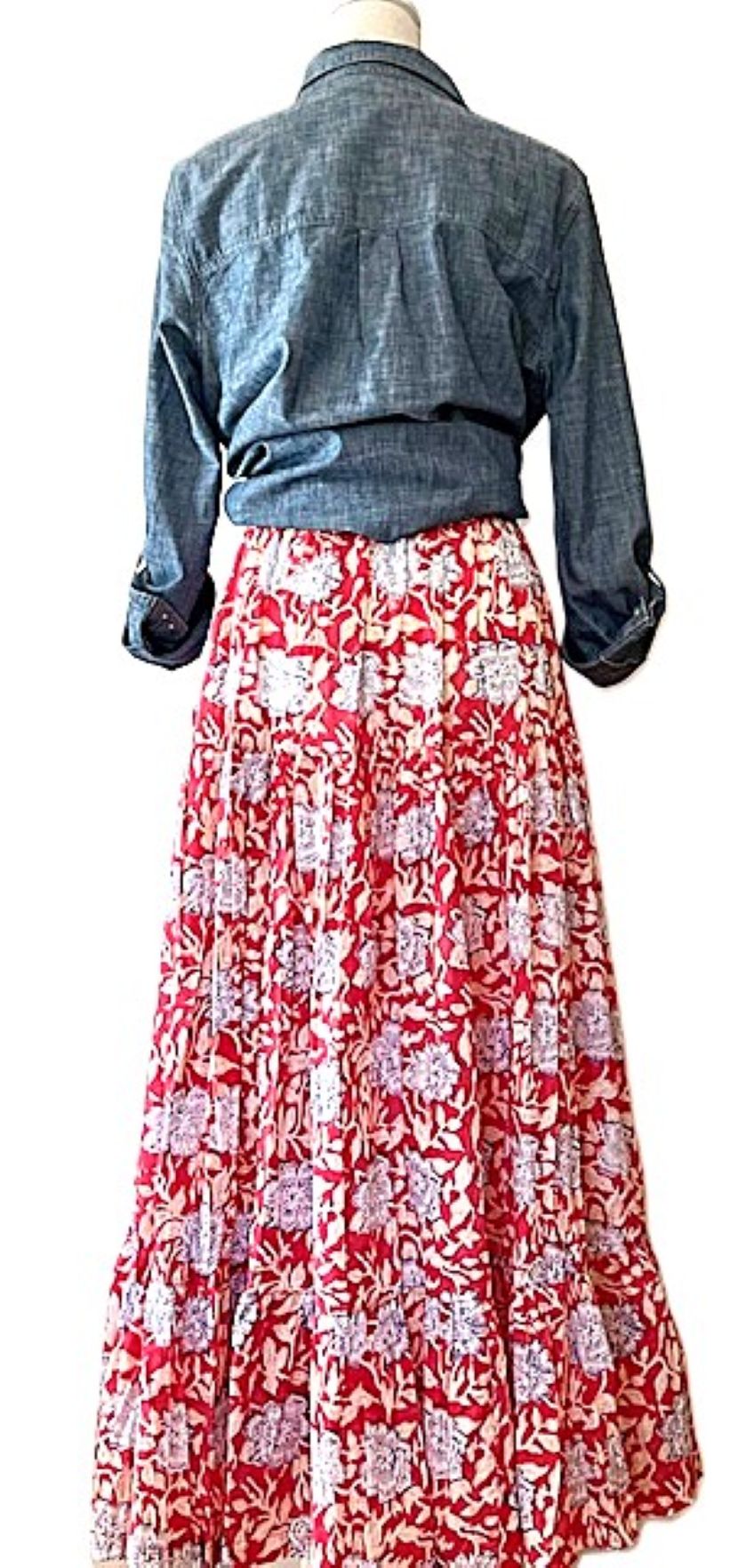Skirt: Long Cotton Tiered Skirt is a must in your wardrobe (Red & Blue)