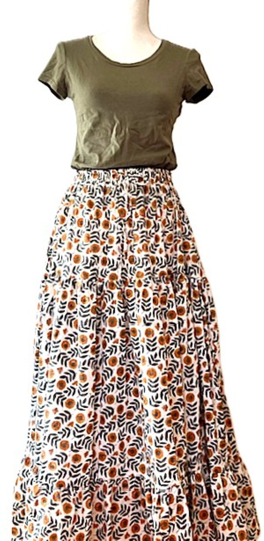 Skirt: Long Cotton Tiered Skirt with Pockets is a must in your wardrobe (Flowers)