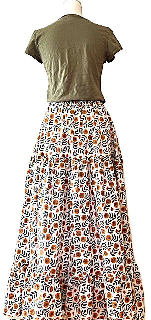 Skirt: Long Cotton Tiered Skirt with Pockets is a must in your wardrobe (Flowers)