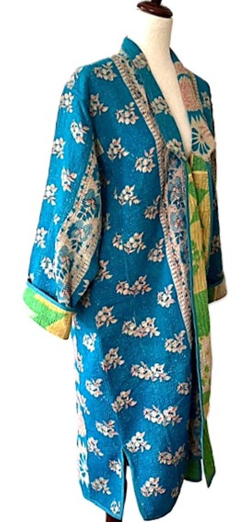 Jacket - Wearable Art, Embroidered, Fully Reversible Boho Kimono: Handmade (Blue).